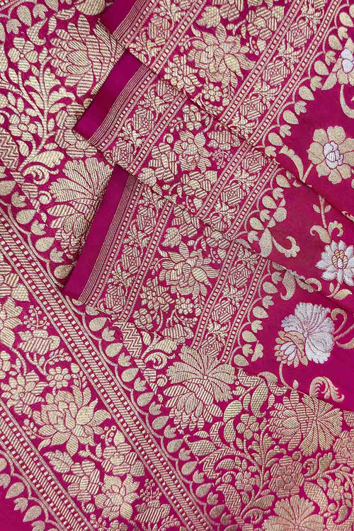 Pink Handloom Banarasi Pure Katan Silk Sona Roopa Saree - Luxurion World