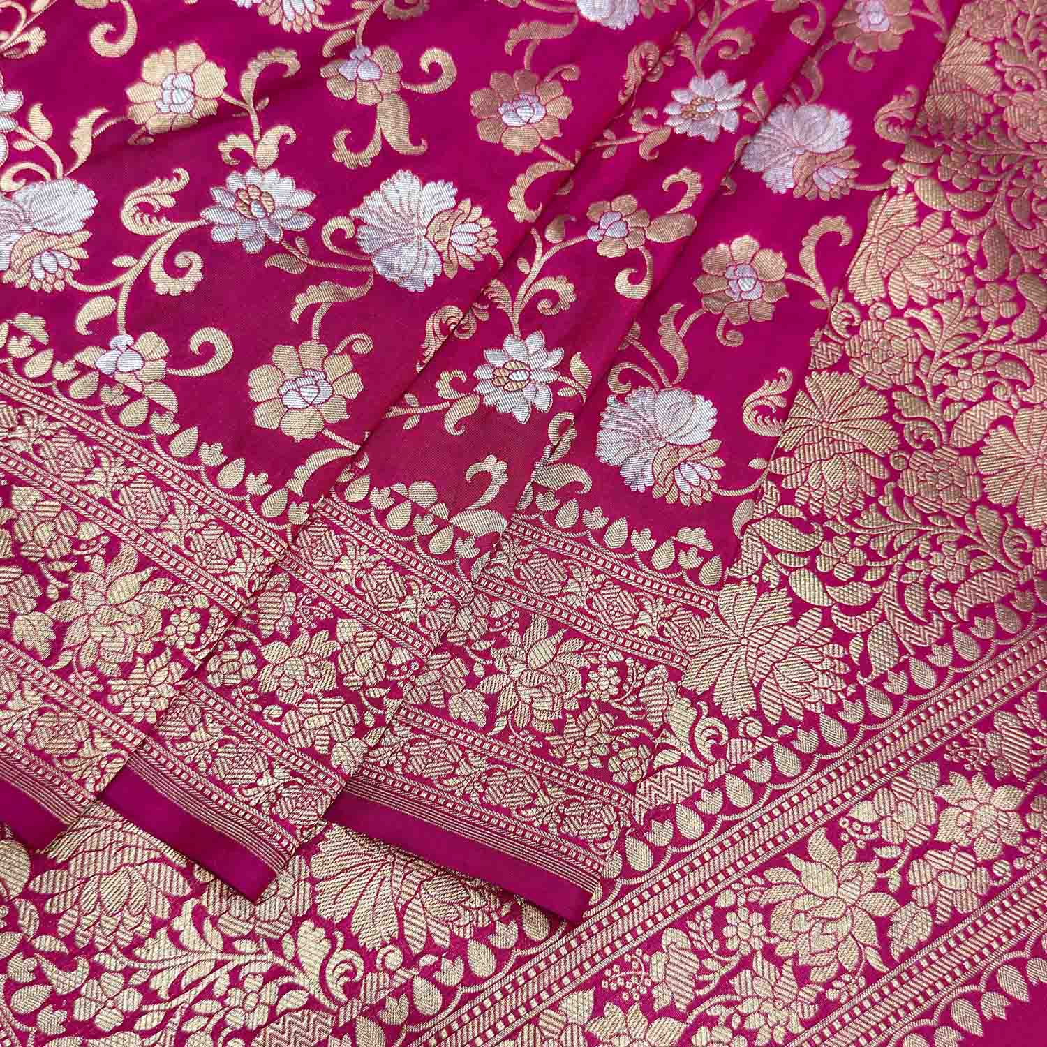 Pink Handloom Banarasi Pure Katan Silk Sona Roopa Saree - Luxurion World