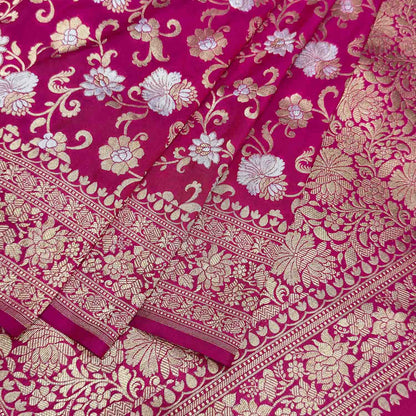 Pink Handloom Banarasi Pure Katan Silk Sona Roopa Saree