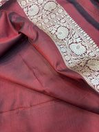 Elegant Maroon Handloom Banarasi Pure Katan Silk Jaal Work Flower Design Saree - Luxurion World