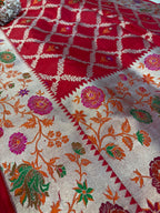 Exquisite Red Handloom Banarasi Pure Katan Silk Flower Design Meenakari Saree - Luxurion World