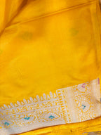 Yellow Handloom Banarasi Pure Katan Silk Flower Design Meenakari Saree - Luxurion World