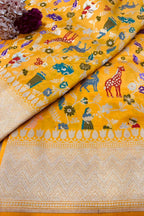 Yellow Handloom Banarasi Pure Katan Silk Meenakari Saree - Luxurion World