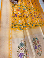 Yellow Handloom Banarasi Pure Katan Silk Meenakari Saree - Luxurion World