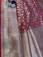 Exquisite Red Handloom Banarasi Pure Katan Silk Saree - Luxurion World