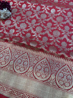 Exquisite Red Handloom Banarasi Pure Katan Silk Saree - Luxurion World