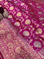 Pink Handloom Banarasi Pure Katan Silk Saree - Luxurion World
