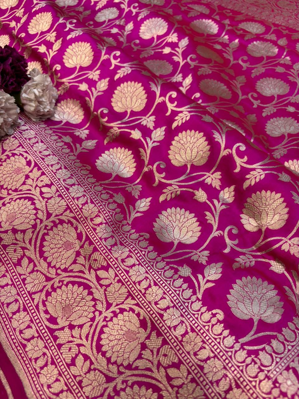 Pink Handloom Banarasi Pure Katan Silk Saree - Luxurion World