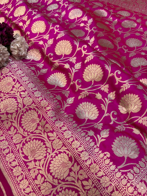 Pink Handloom Banarasi Pure Katan Silk Saree - Luxurion World