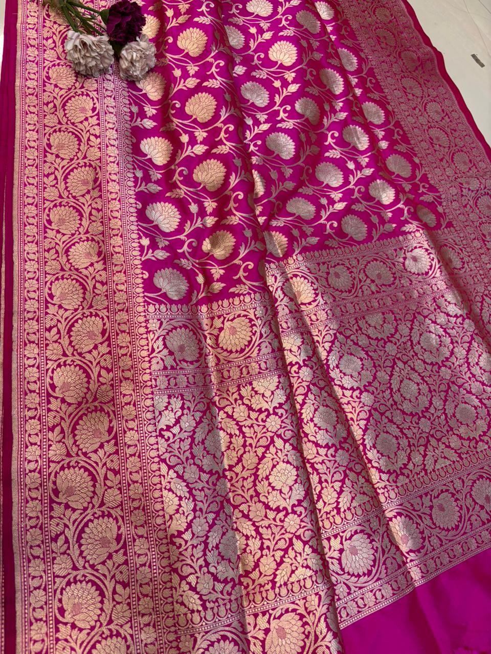 Pink Handloom Banarasi Pure Katan Silk Saree - Luxurion World