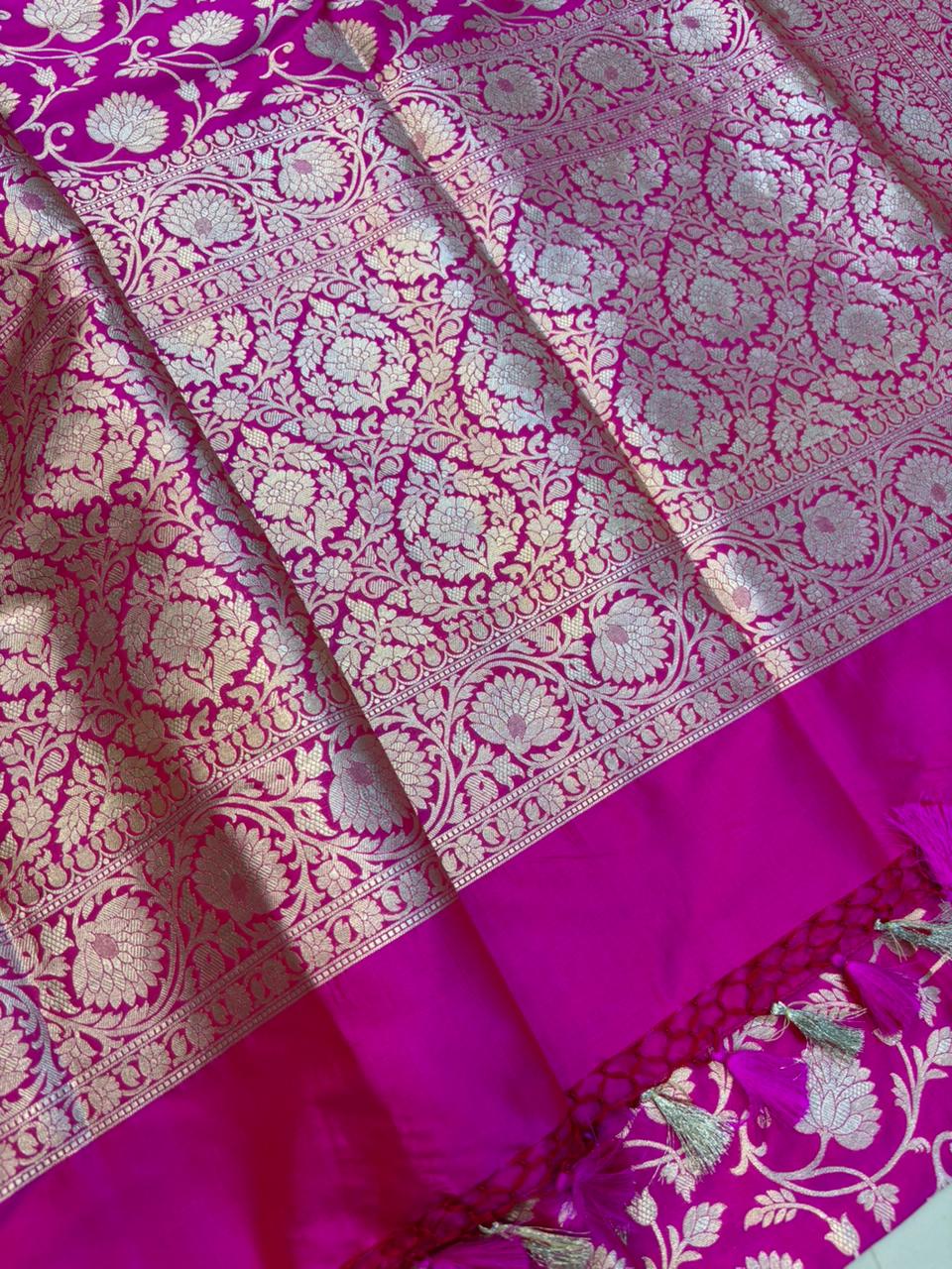 Pink Handloom Banarasi Pure Katan Silk Saree - Luxurion World
