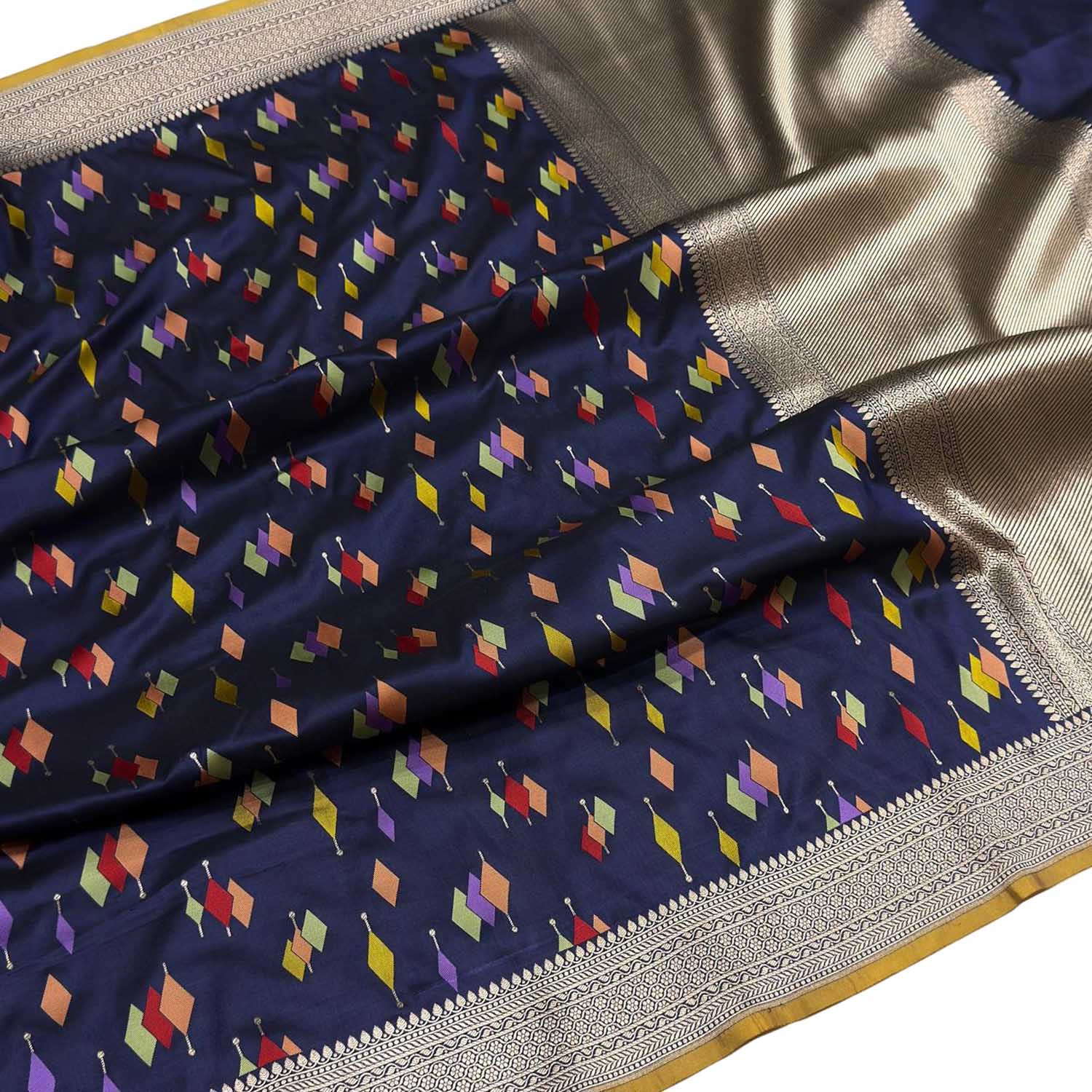 Blue Pure Katan Silk Banarasi Handloom Meenakari Work Saree - Luxurion World