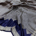 Blue Pure Katan Silk Banarasi Handloom Geomatric Pattern Saree - Luxurion World