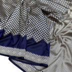 Blue Pure Katan Silk Banarasi Handloom Geomatric Pattern Saree - Luxurion World