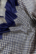 Blue Pure Katan Silk Banarasi Handloom Geomatric Pattern Saree - Luxurion World