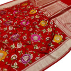 Red Pure Katan Silk Banarasi Handloom Meenakari Work Saree - Luxurion World