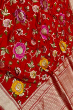 Red Pure Katan Silk Banarasi Handloom Meenakari Work Saree - Luxurion World