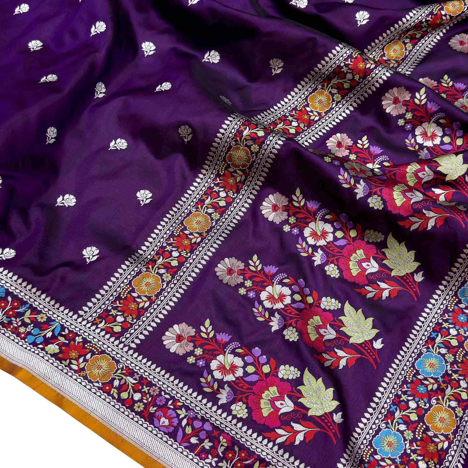 Purple Pure Katan Silk Banarasi Handloom Kadwa Meenakari Work Border Saree - Luxurion World