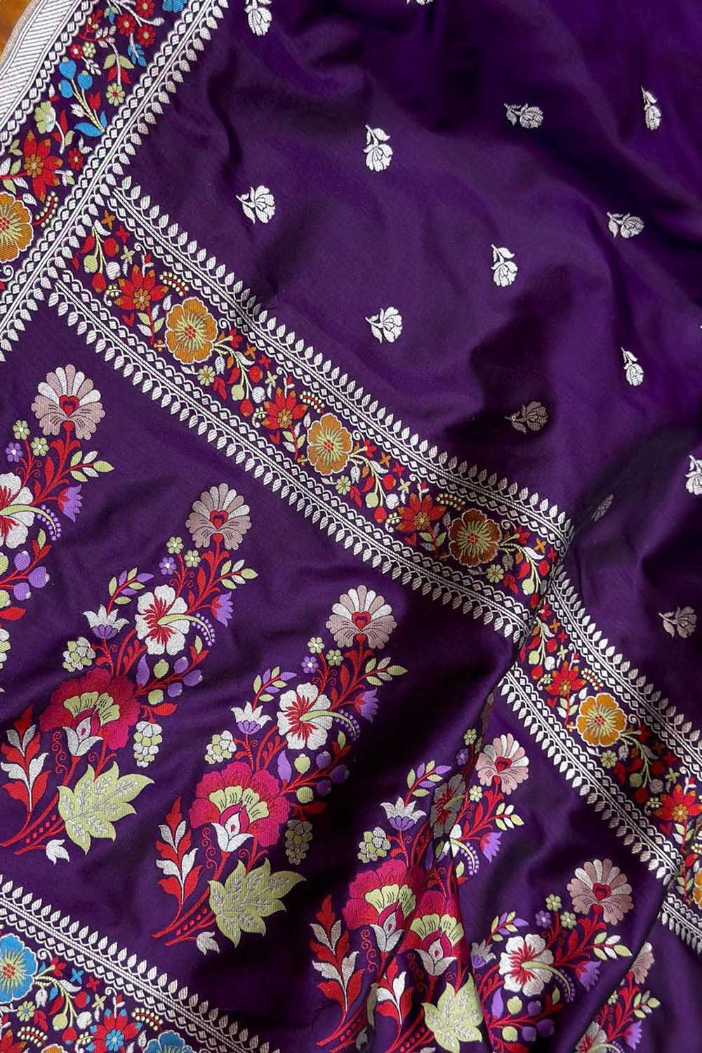 Purple Pure Katan Silk Banarasi Handloom Kadwa Meenakari Work Border Saree - Luxurion World