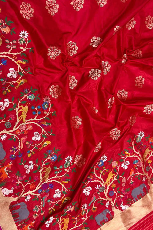 Pink Pure Katan Silk Banarasi Handloom Meenakari Work Saree - Luxurion World