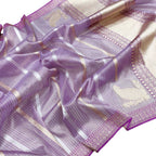 Purple Pure Kora Tissue Silk Handloom Banarasi Woven Meenakari Skirt Border Saree - Luxurion World