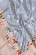 Blue Pure Kora Tissue Silk Handloom Banarasi Woven Meenakari Skirt Border Saree - Luxurion World