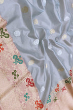 Blue Pure Kora Tissue Silk Handloom Banarasi Woven Meenakari Skirt Border Saree - Luxurion World