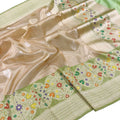 Pastel Pure Kora Tissue Silk Handloom Banarasi Woven Meenakari Skirt Border Saree - Luxurion World