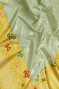 Green Pure Kora Tissue Silk Handloom Banarasi Woven Meenakari Skirt Border Saree - Luxurion World