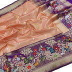 Red Pure Kora Tissue Silk Handloom Banarasi Woven Meenakari Skirt Border Saree - Luxurion World