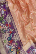 Red Pure Kora Tissue Silk Handloom Banarasi Woven Meenakari Skirt Border Saree - Luxurion World