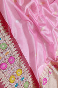 Pink Pure Kora Tissue Silk Handloom Banarasi Woven Meenakari Skirt Border Saree - Luxurion World