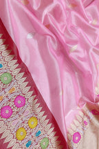 Pink Pure Kora Tissue Silk Handloom Banarasi Woven Meenakari Skirt Border Saree - Luxurion World