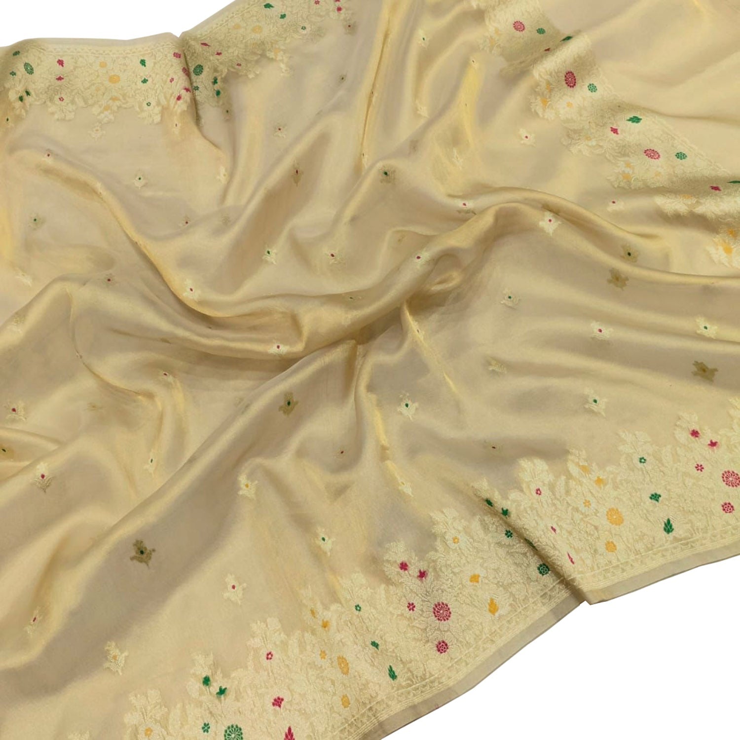 Pastel Pure Kora Tissue Silk Handloom Banarasi Woven Meenakari Skirt Border Saree - Luxurion World