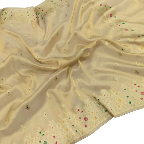 Pastel Pure Kora Tissue Silk Handloom Banarasi Woven Meenakari Skirt Border Saree - Luxurion World