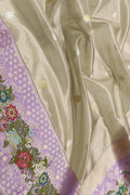 Off White Pure Kora Tissue Silk Handloom Banarasi Woven Meenakari Skirt Border Saree - Luxurion World