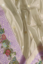 Off White Pure Kora Tissue Silk Handloom Banarasi Woven Meenakari Skirt Border Saree - Luxurion World