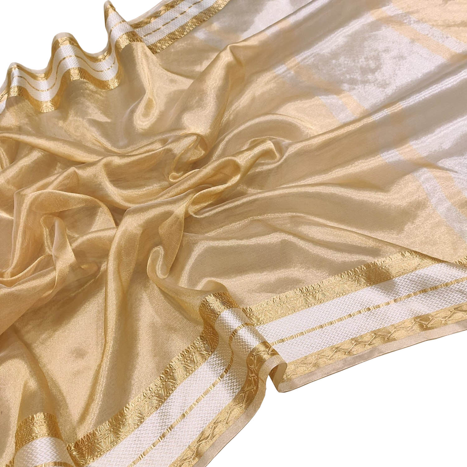 Pastel Pure Kora Tissue Silk Handloom Banarasi Woven Meenakari Skirt Border Saree - Luxurion World