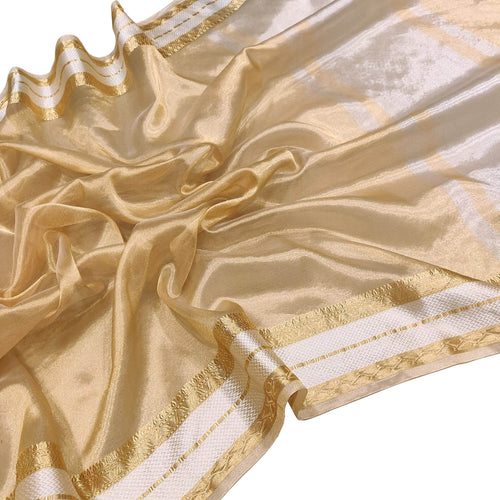 Pastel Pure Kora Tissue Silk Handloom Banarasi Woven Meenakari Skirt Border Saree - Luxurion World