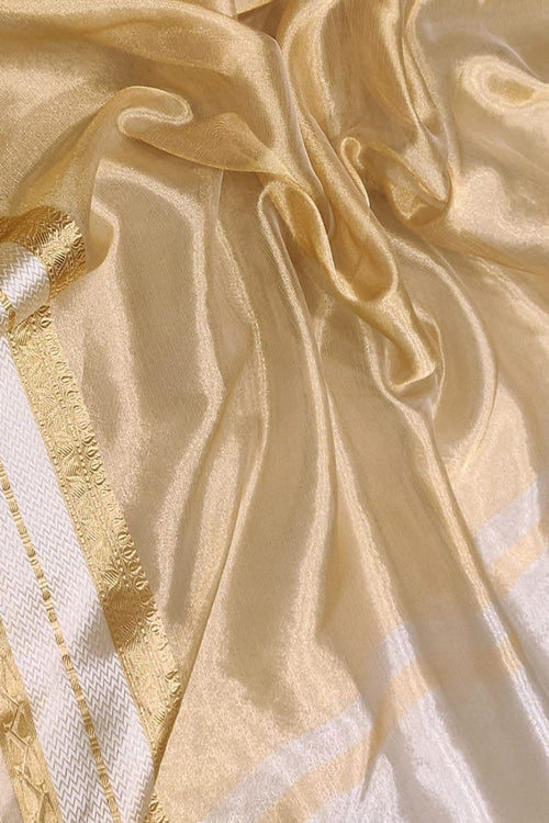 Pastel Pure Kora Tissue Silk Handloom Banarasi Woven Meenakari Skirt Border Saree - Luxurion World