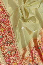Pastel Pure Kora Tissue Silk Handloom Banarasi Woven Meenakari Skirt Border Saree - Luxurion World