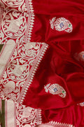 Red Handloom Banarasi Pure Katan Silk Animal Design Saree - Luxurion World