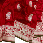 Red Handloom Banarasi Pure Katan Silk Animal Design Saree - Luxurion World