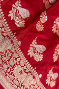 Red Handloom Banarasi Pure Katan Silk Sona Roopa Bird Design Saree - Luxurion World