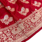 Red Handloom Banarasi Pure Katan Silk Sona Roopa Bird Design Saree - Luxurion World