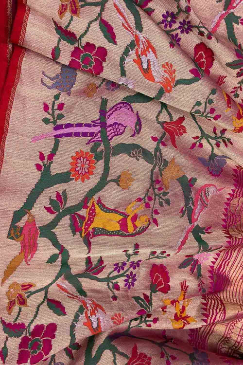 Pink Handloom Banarasi Pure Katan Silk Bird And Flower Design Saree - Luxurion World