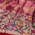 Pink Handloom Banarasi Pure Katan Silk Bird And Flower Design Saree - Luxurion World