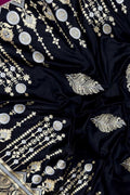 Black Handloom Banarasi Pure Katan Silk Leaf Design Saree - Luxurion World