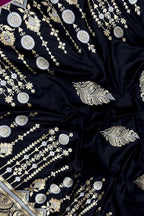 Black Handloom Banarasi Pure Katan Silk Leaf Design Saree - Luxurion World