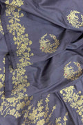 Grey Handloom Banarasi Pure Katan Silk Animal And Flower Design Saree - Luxurion World